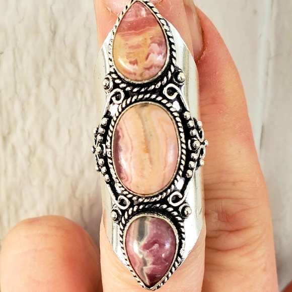 New Rhodochrosite 925 Silver Statement Ring. - Picture 6 of 16